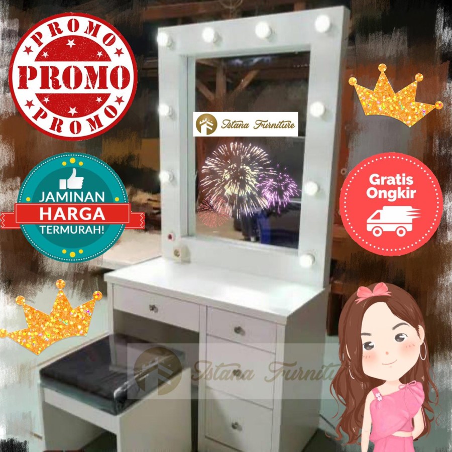 Vanity Meja Rias Lampu Makeup Full Duko